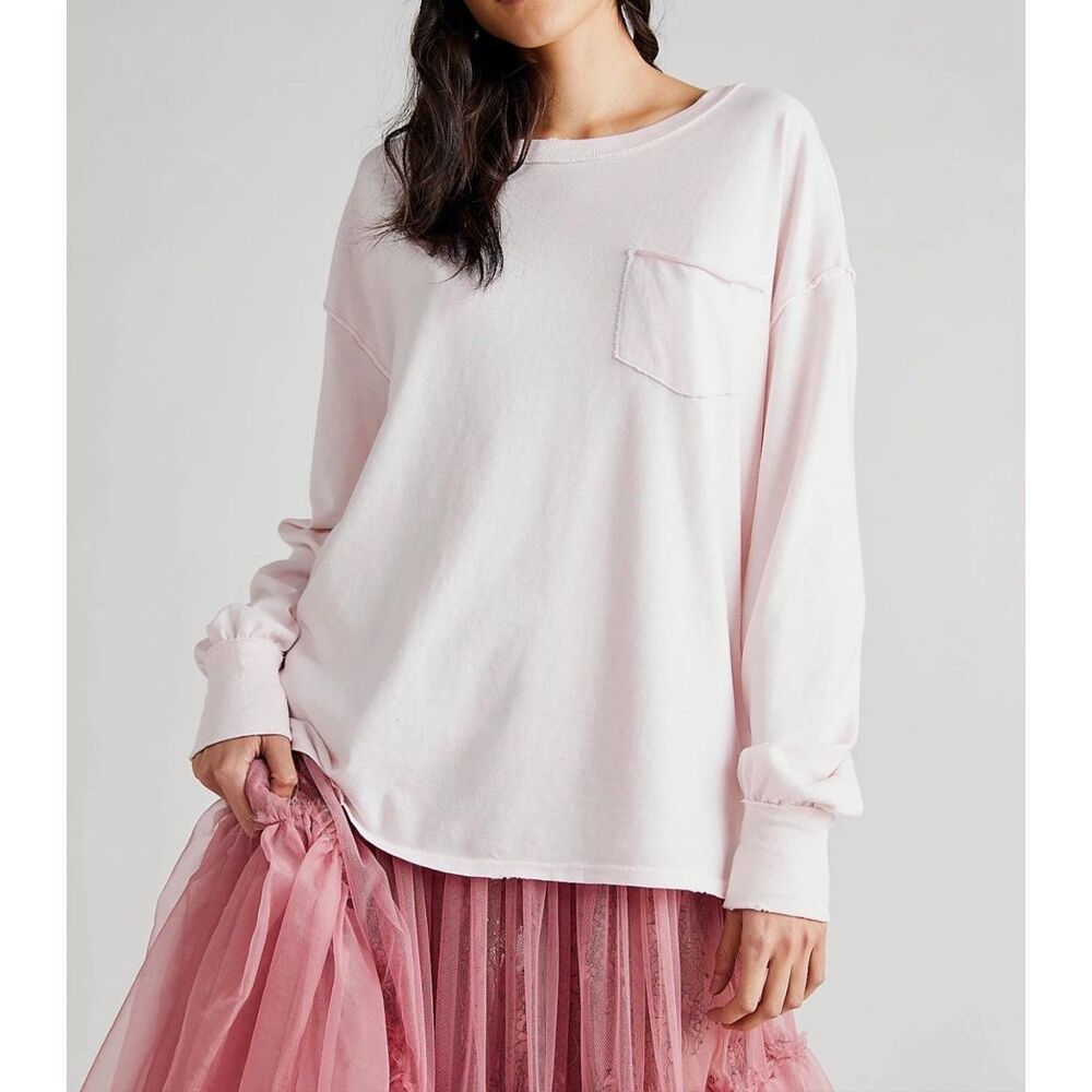 Free People We The Free Fade Into You Long Sleeve Tee light pink M NEW